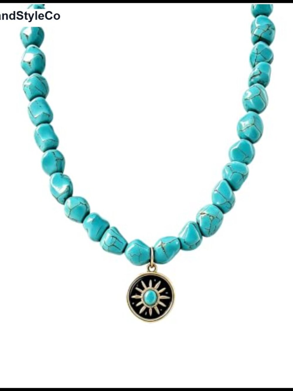 Boho Turquoise Beaded Choker Necklace Irregular Pendant Western